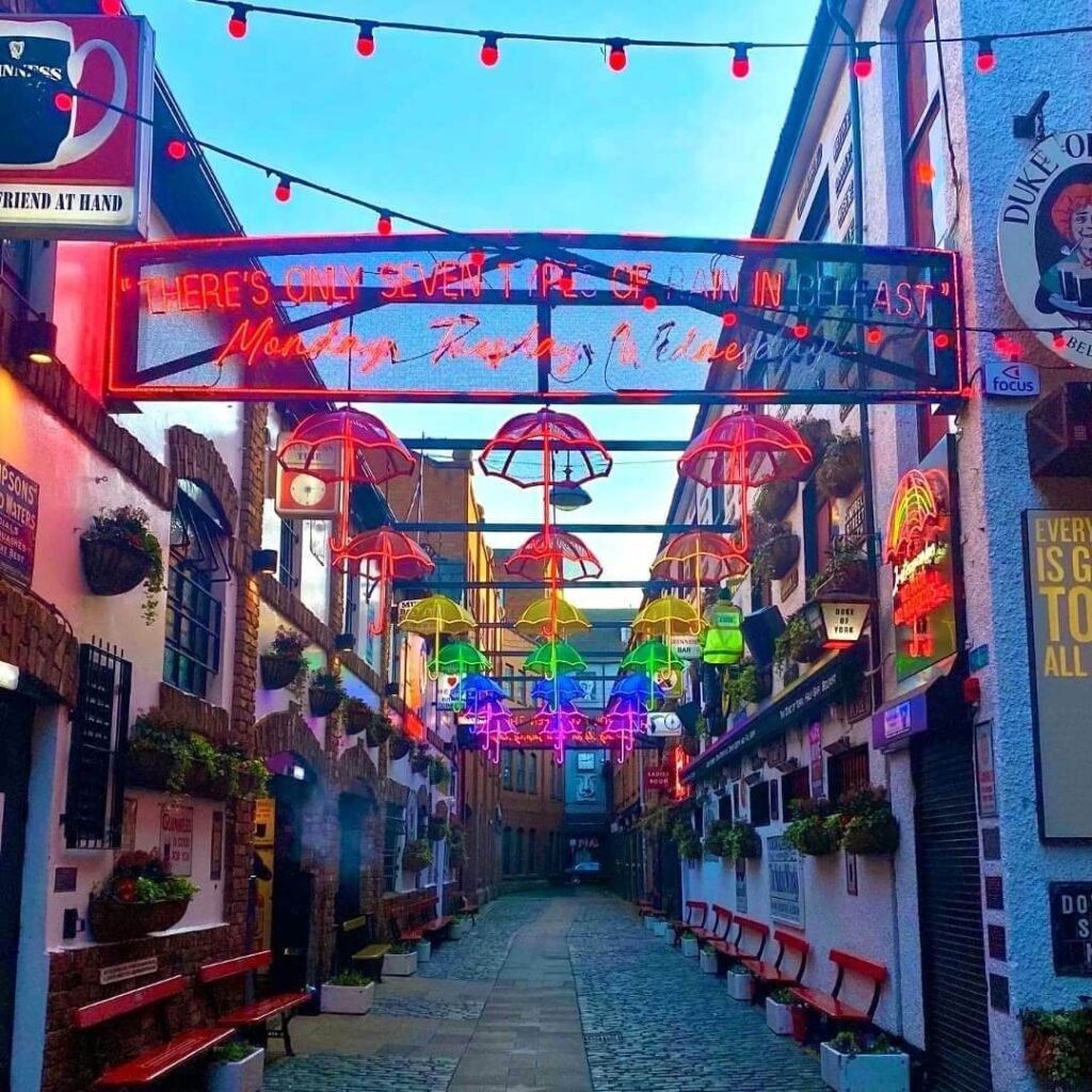 Colorful umbrella alley in Belfast